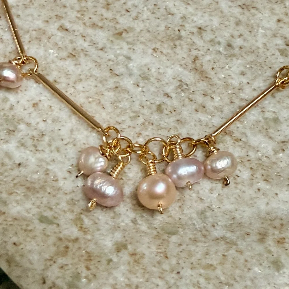 Bar-Link Freshwater Pearl Charm Necklace